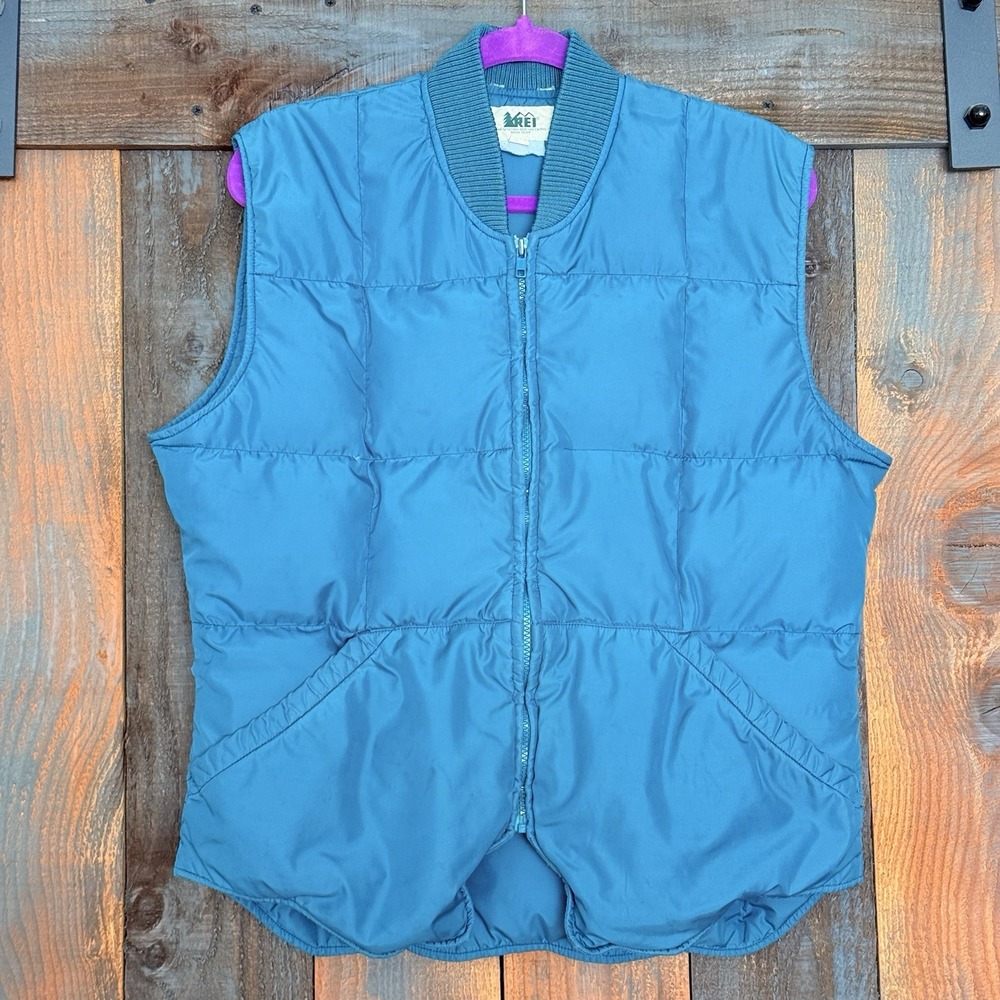 Vintage REI Goose Down Puffer Vest Mens Large Blue Quilted Zip Front Gorpcore